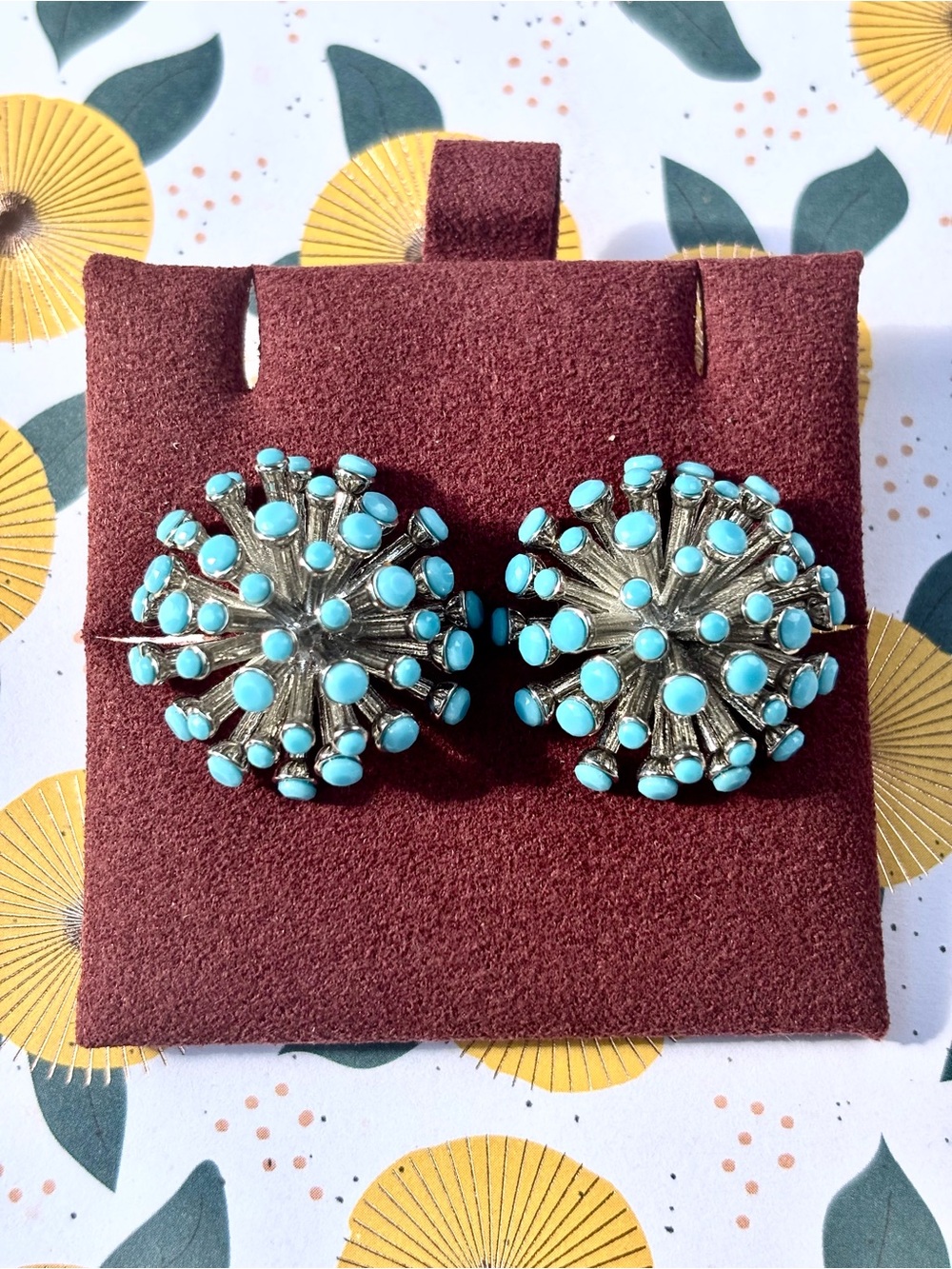 Paula Deen Jewelry Turquoise Blue Crystal Silver Tone Starburst Stud Earrings